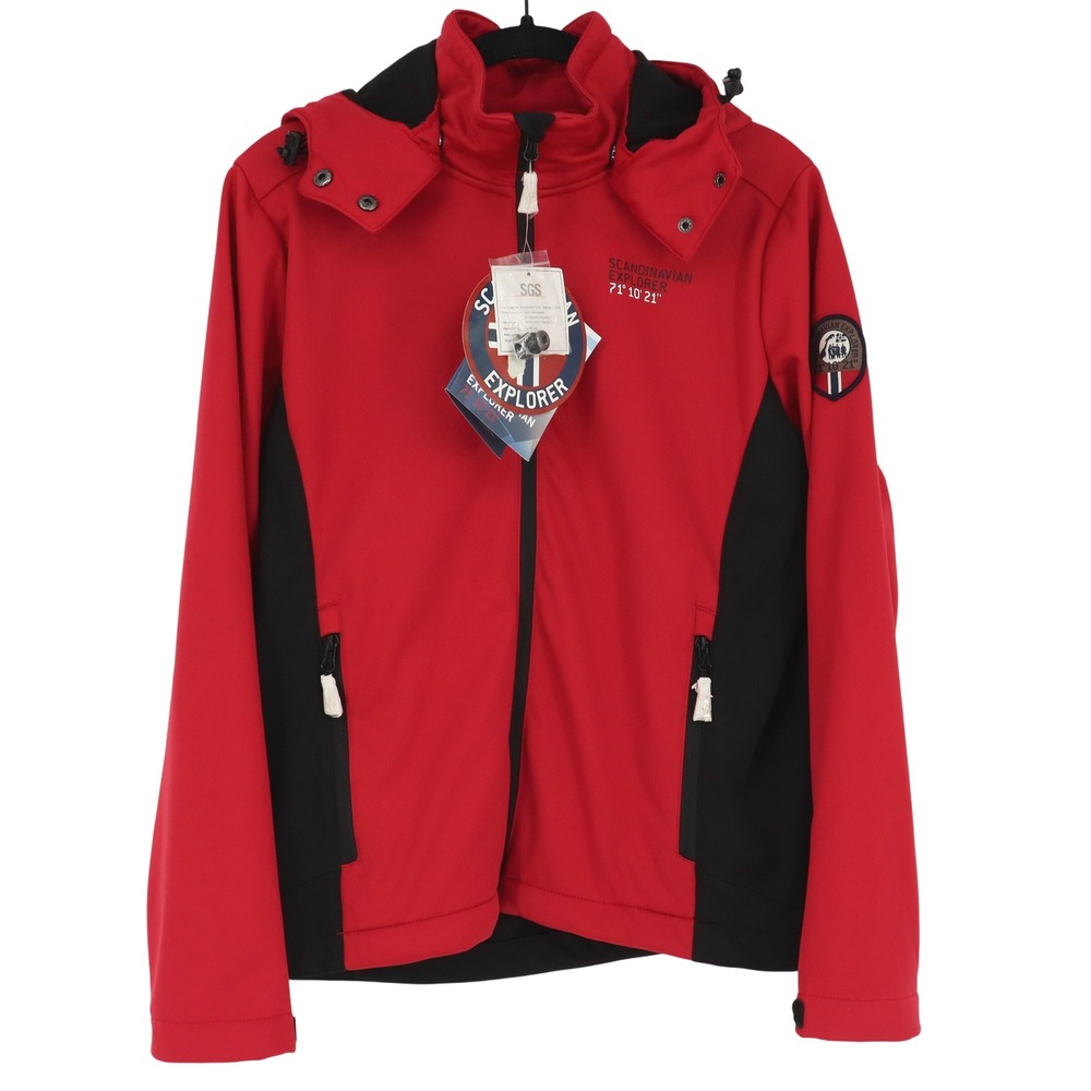 Scandinavian Explorer Softshell Red Hooded Jacket Unisex Size XS Waterproof NWT